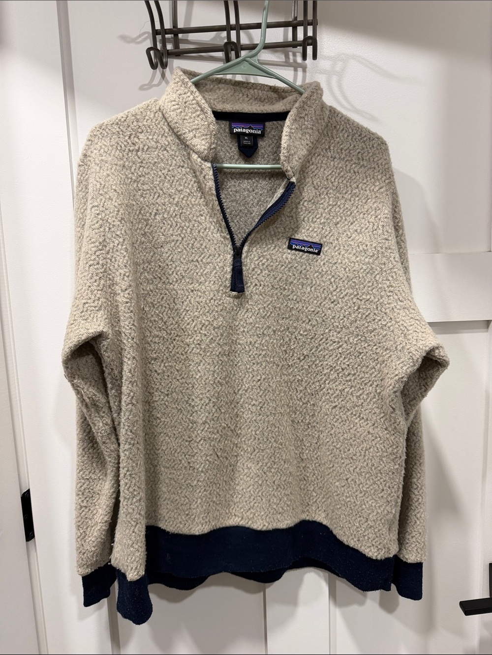 Patagonia Women’s Cream Zip-Up Fleece with Navy Trim